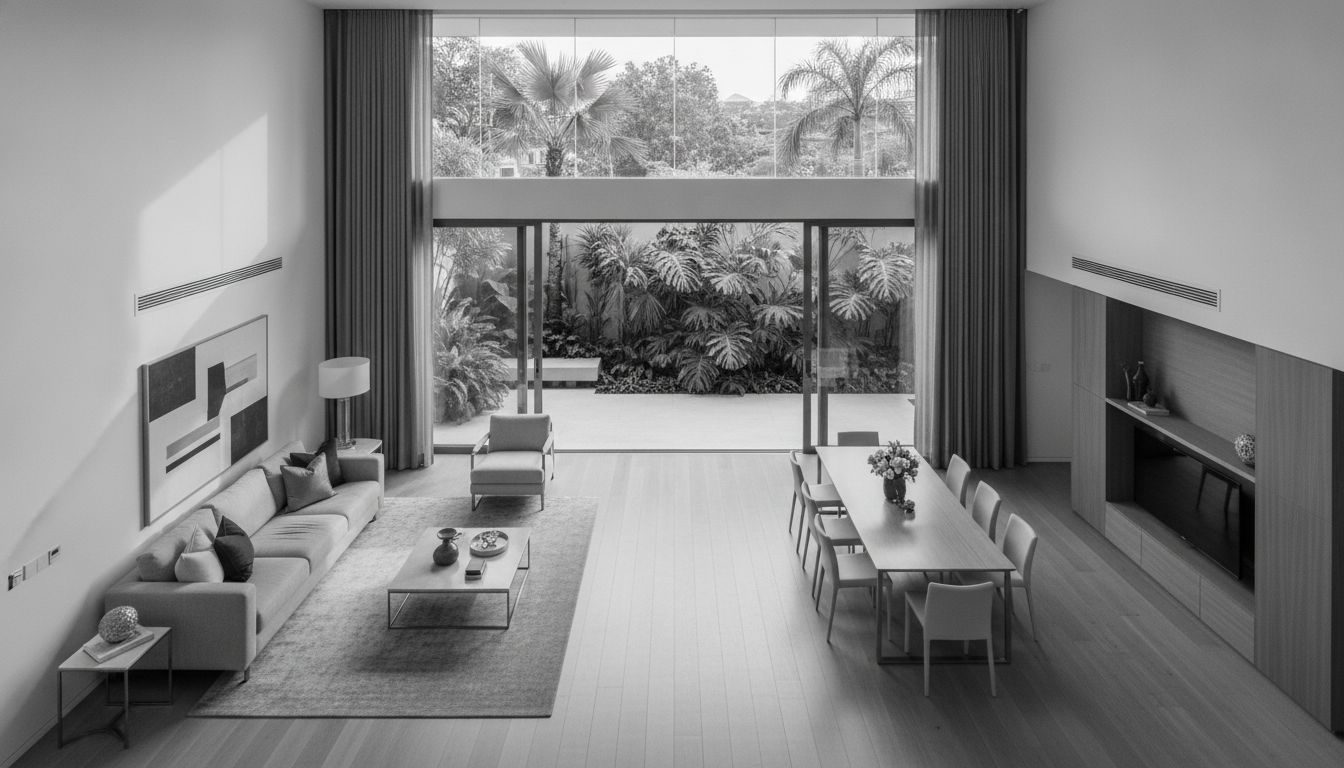 Bright contemporary living and dining space in a Singapore landed home