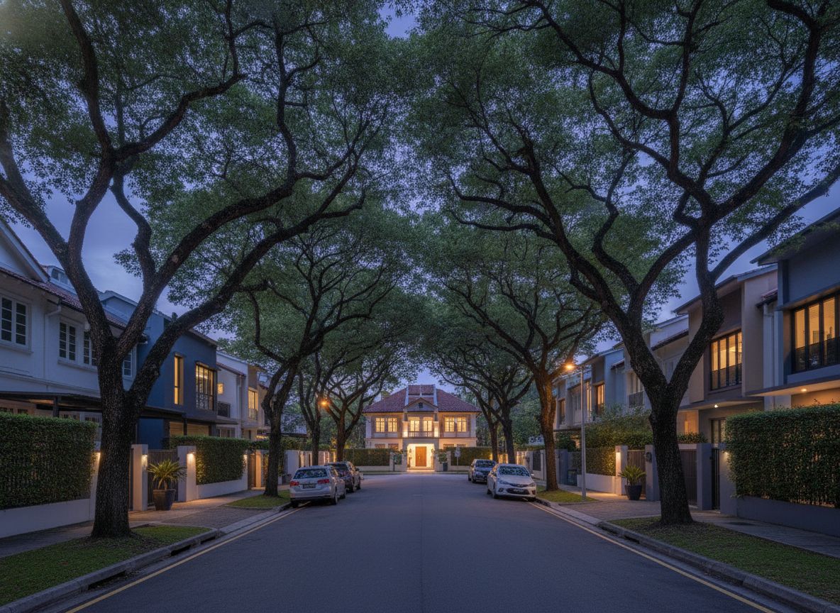 Leafy landed home street in an established Singapore neighbourhood