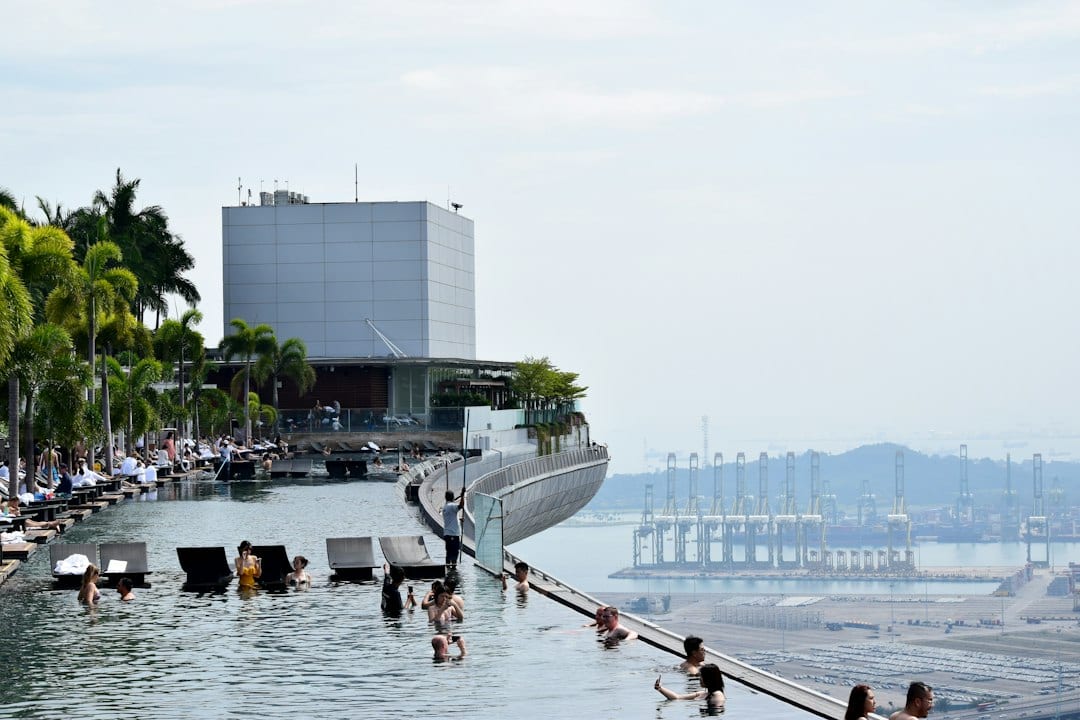 Swimming pool with city-view condominium facilities